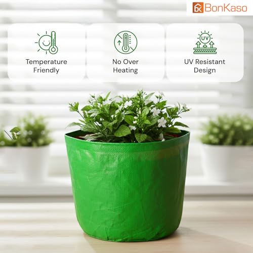 BonKaso Growbags 18 * 18 Pack of 3 Terrace/Kitchen Garden Vegetable Planting Pots, HDPE Fabric Leafy Fruits Growing Bag for All Vegetable Plants - Image 4