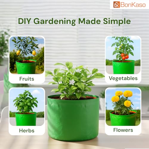 BonKaso Growbags 18 * 18 Pack of 3 Terrace/Kitchen Garden Vegetable Planting Pots, HDPE Fabric Leafy Fruits Growing Bag for All Vegetable Plants - Image 2