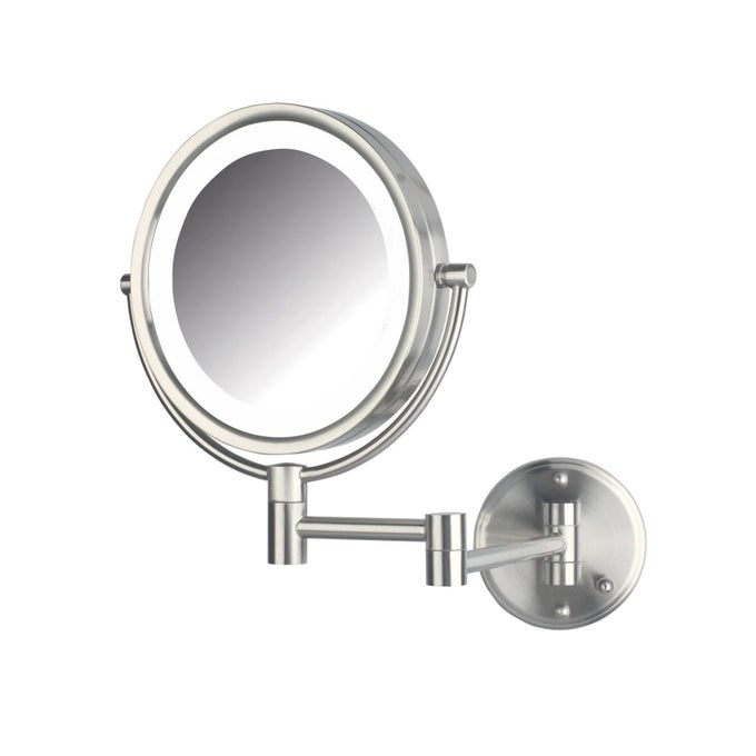 WALLMOUNTED MAKEUP MIRROR WITH LIGHTS DIRECTWIRED LIGHTED MAKEUP MIRROR WITH 8X MAGNIFICATION NICKEL FINISH MODEL HL88NLD