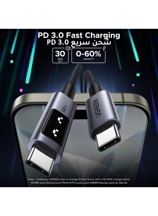 يو جرين كابل  يو اس بي سيUGREEN UNO مضفر 100 وات بطول 1 متر مع شحن سريع ومتين وفريد ​​من نوعه مع مؤشر LED متوافق مع هواتف ايفون 17 و16 وسامسونج جالاكسي اس 25 واس 24 وزد فليب 6 و5 وماك بوك برو اير ميني وايباد 1M-UNO - Image 4