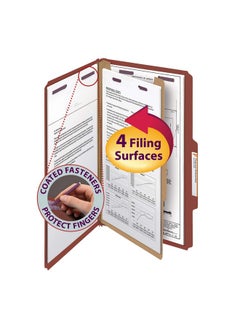 Smead Smead Pressboard Classification File Folder with SafeSHIELD Fasteners, 1 Divider, 2" Expansion, Legal Size, Red, 10 per Box (18775)  - Image 2
