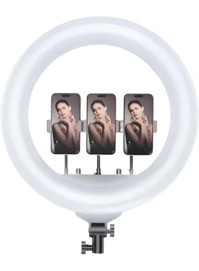 رينج لايت احترافي 56 سم، إضاءة LED بقوة 70 واط مع حامل ثلاثي و3 مشابك للموبايل، دوران 360 درجة وتحكم عن بعد. - Image 4