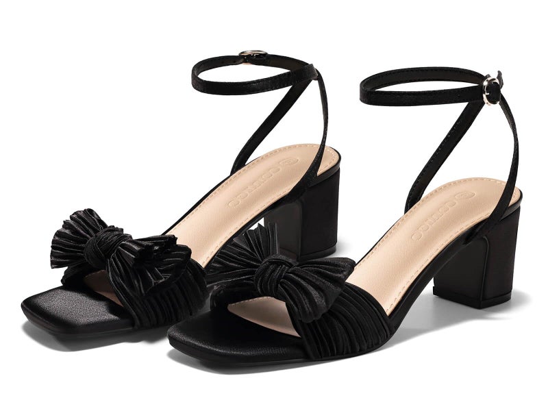 Coutgo Womens Bow Heels Sandals Block Low Heel Wedding Bride Dressy Shoes Open Toe Ankle Strap Sandals, Black, Size 6 - Image 5