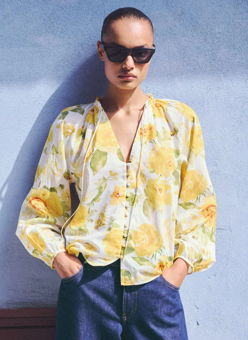 MANGO Floral Cotton Blouse