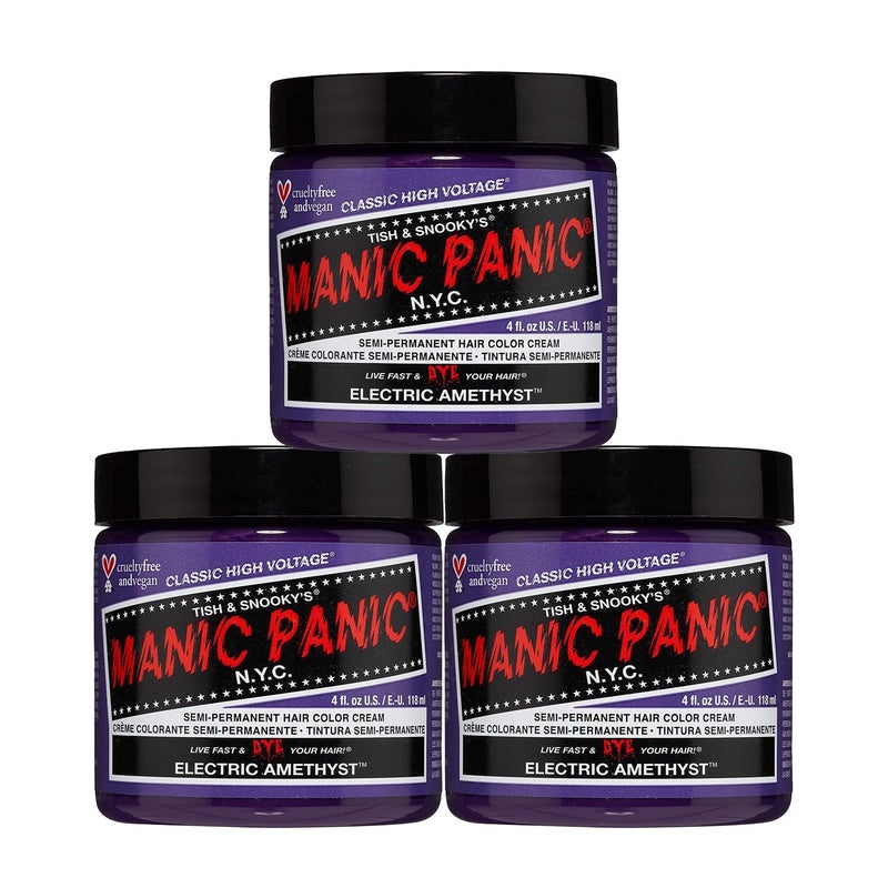 MANIC PANIC Classic Electric Amethyst Semi Permanent Hair Color Bright Purple Hair Dye for Women Men That Lasts 46 Weeks Vegan Ammonia CrueltyFree Create Mix Custom Shades 4oz 3pk