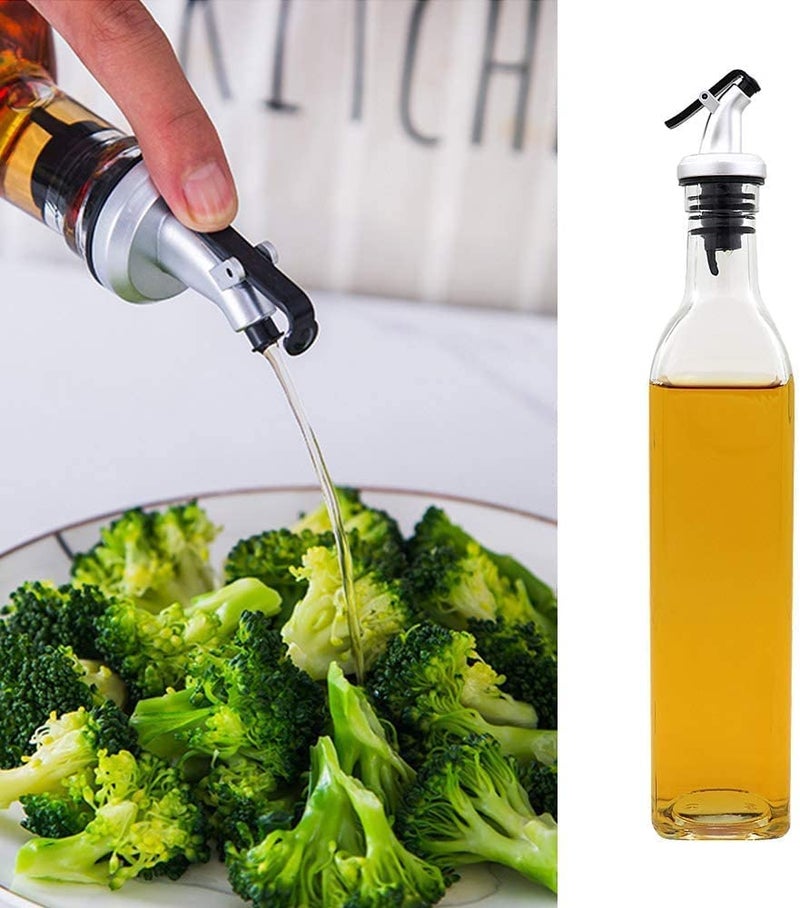 KIDINGTON Glass Oil Dispenser Bottle for Kitchen Transparent Oil Pourer and Holder Stainless Steel LeakProof Cork Capecity 500 ML Pack of 1 Transparent - Image 5