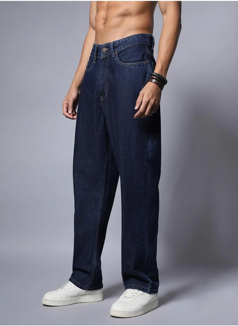 HIGH STAR Cotton Loose Wide Leg Mid Rise Jeans for Men