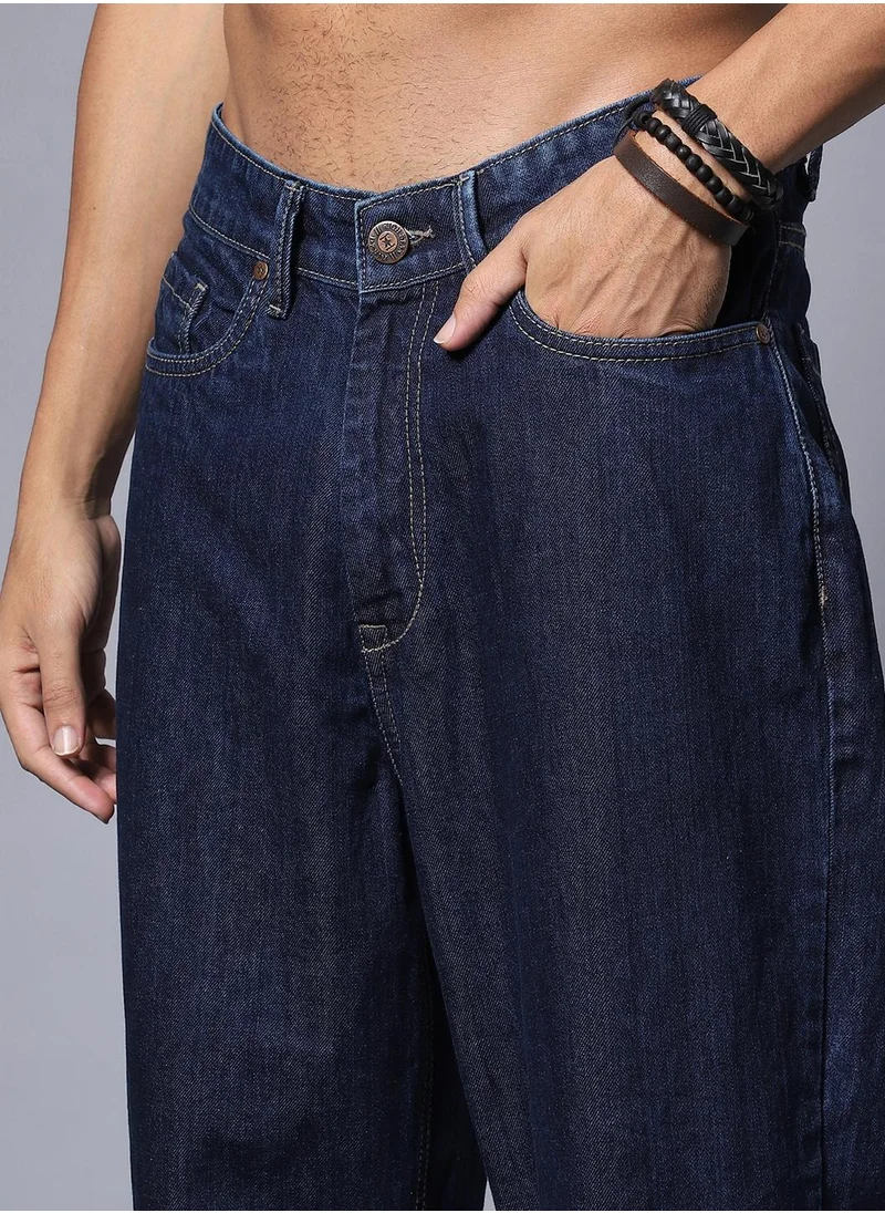 HIGH STAR Cotton Loose Wide Leg Mid Rise Jeans for Men