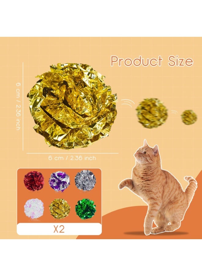 Cat Crinkle Balls, 2.36 Inches 6 Colors 12pcs Cat Balls Chew and Chase Cat Mylar Crinkle Balls Lightweight Cat Toys for Indoor Cats to Keep Fit and Active for Cat and Kitten(12pcs) - Image 2