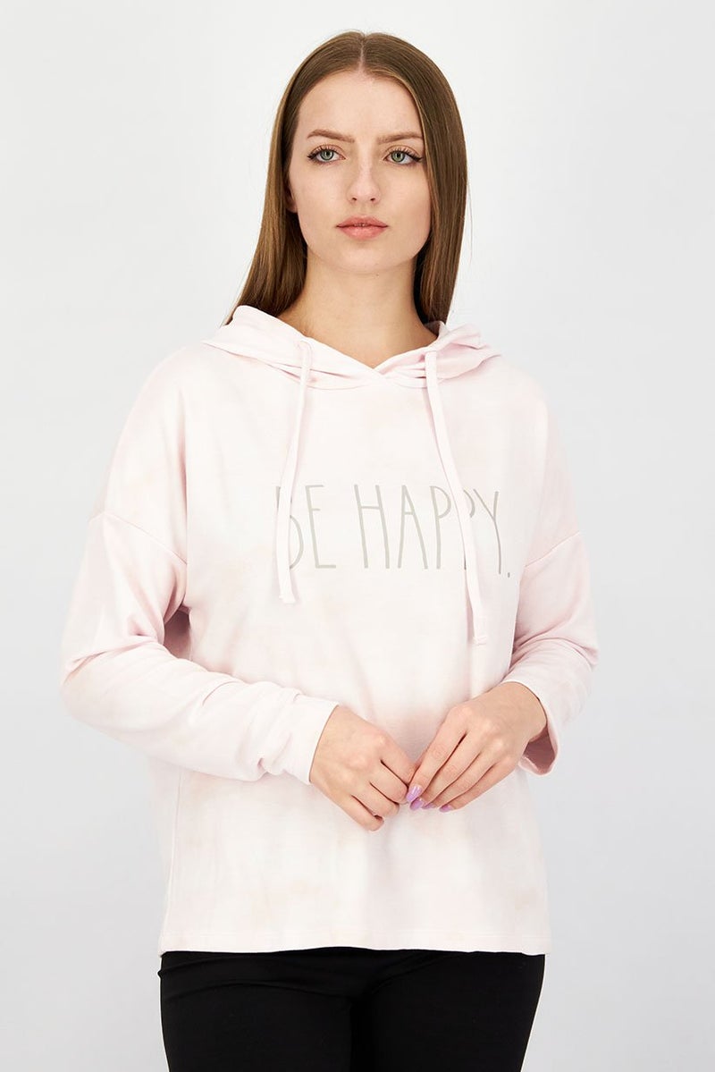 Rae Dunn Women Hooded Neck Graphic Tie,Dye Sweatshirt, Light Pink - Image 1