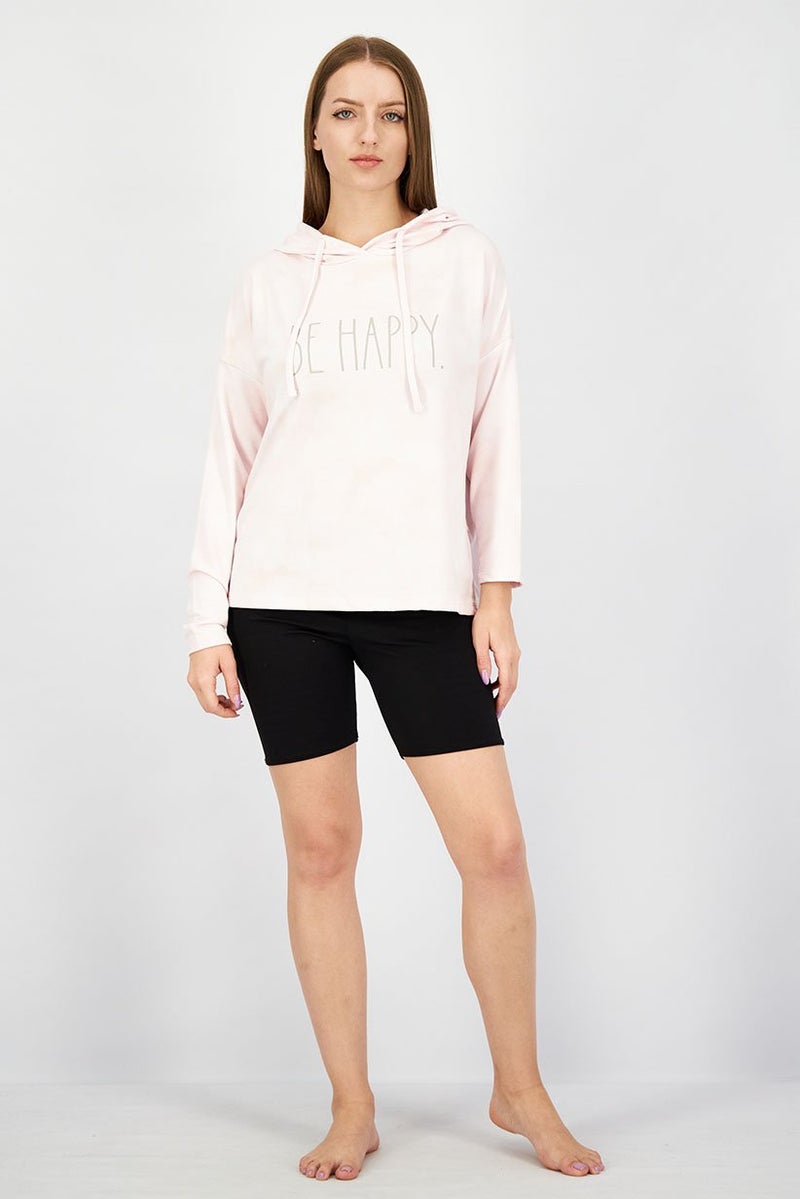 Rae Dunn Women Hooded Neck Graphic Tie,Dye Sweatshirt, Light Pink - Image 2