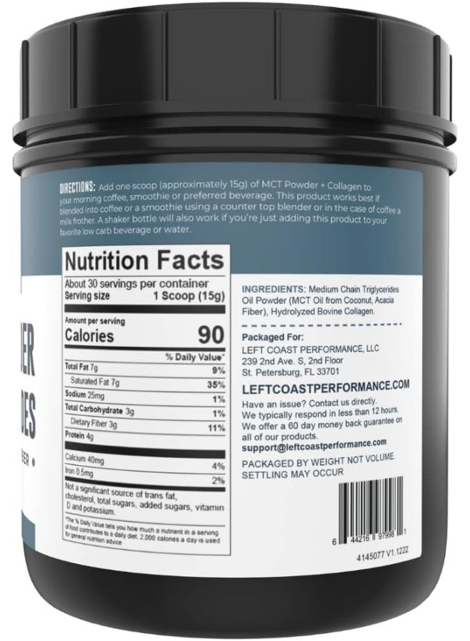 Left Coast Performance Mct Oil Powder + Keto Collagen Peptides + Acacia Fibre 16Oz (Unflavored) - Image 2