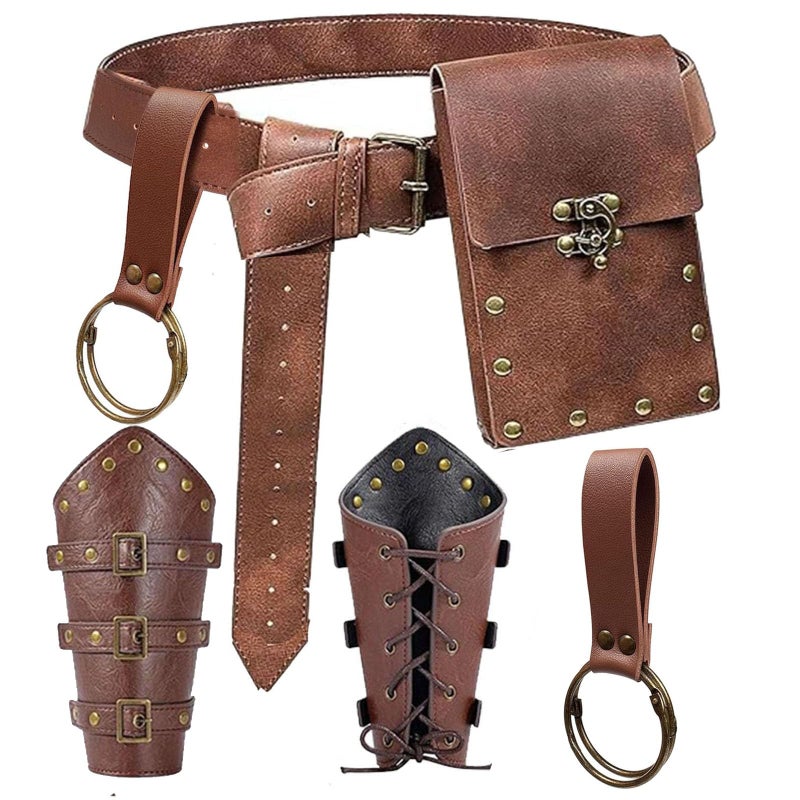 KOTORA Renaissance Costume Belt Pouch Bracers Vial Potion Bottle Leather Keyring Hook LARP Cosplay Retro Ren Faire Festival Dress ClassicBrown - Image 2
