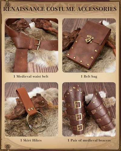 KOTORA Renaissance Costume Belt Pouch Bracers Vial Potion Bottle Leather Keyring Hook LARP Cosplay Retro Ren Faire Festival Dress ClassicBrown - Image 3