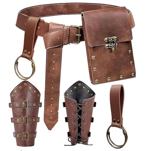 KOTORA Renaissance Costume Belt Pouch Bracers Vial Potion Bottle Leather Keyring Hook LARP Cosplay Retro Ren Faire Festival Dress ClassicBrown - Image 1