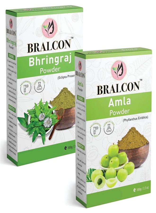 BRALCON Organic Amla Powder, Bhringraj Powder Combo -200g (100g x 2 Pack)|Amla Powder for Hair & Skin Care| Bhringraj Powder for Hair Growth, Nourishment of Skin And Hair| Ayurvedic Hair Care Powder - Image 1