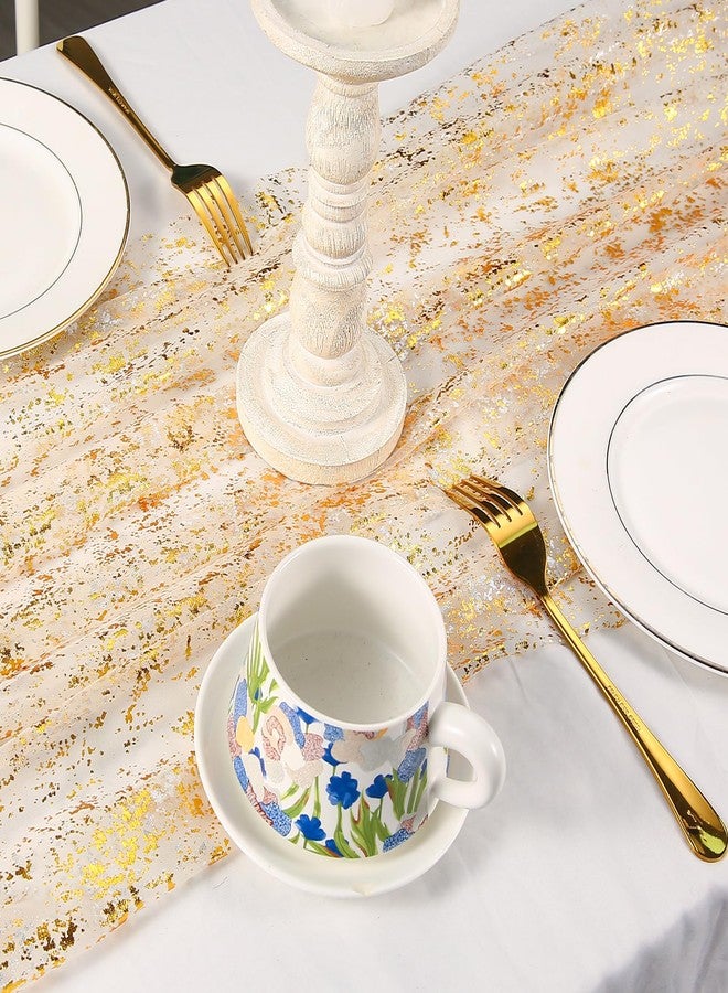 VZZNN 10 Packs Gold Table Runner - Glitter Metallic Foil Sheer Gauze 120 Inch 10FT, Wedding Party Home Decor for Dining Table, Anniversary, Birthday, Holiday Decorations - Image 5
