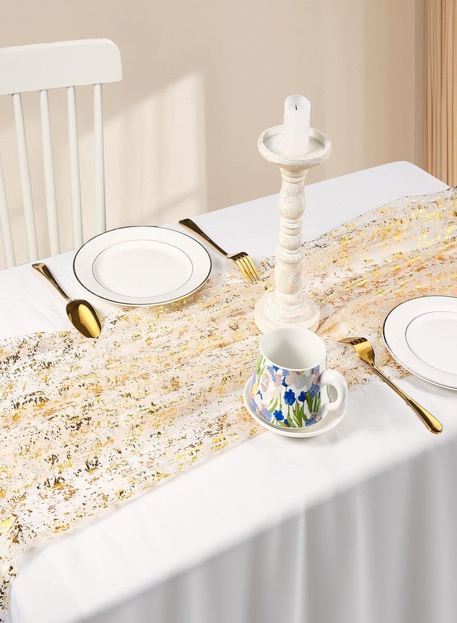 VZZNN 10 Packs Gold Table Runner - Glitter Metallic Foil Sheer Gauze 120 Inch 10FT, Wedding Party Home Decor for Dining Table, Anniversary, Birthday, Holiday Decorations - Image 2