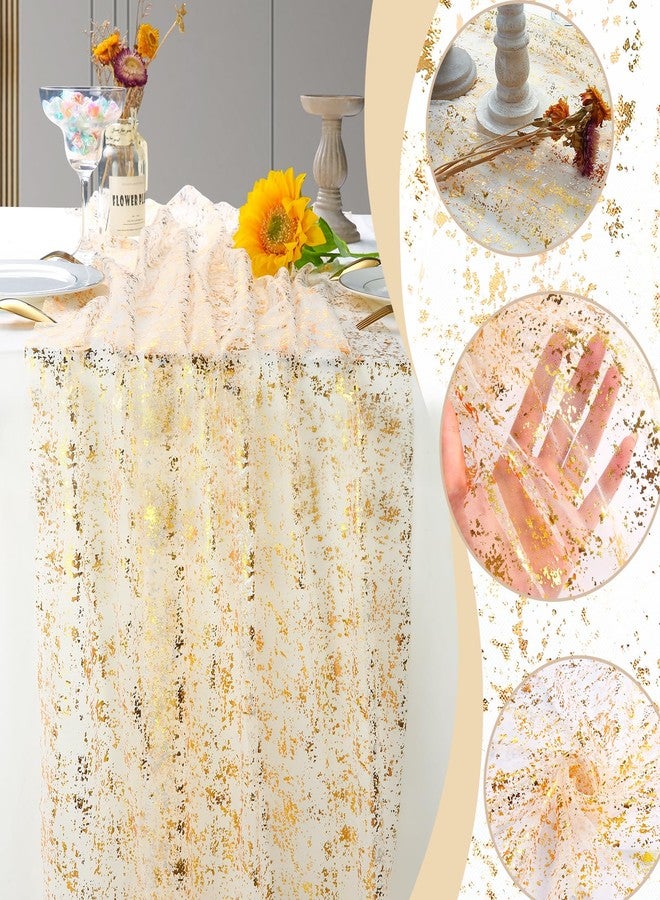 VZZNN 10 Packs Gold Table Runner - Glitter Metallic Foil Sheer Gauze 120 Inch 10FT, Wedding Party Home Decor for Dining Table, Anniversary, Birthday, Holiday Decorations - Image 3