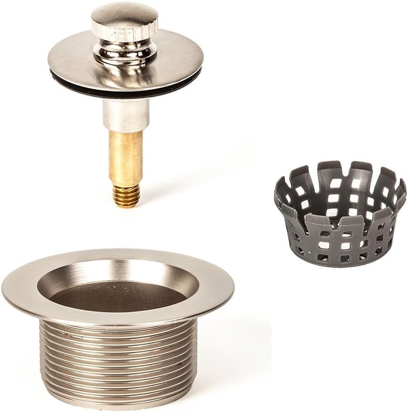 PermaFLOW PF WaterWorks Lift Lock (Push Pull) Bathtub/Bath Tub Drain Assembly with Gasket - Coarse Thread 11.5 Threads Per Inch - Free Hair Catcher/Strainer to Eliminate Clogs;Brushed Nickel; PF0940-BN-LL-C - Image 1