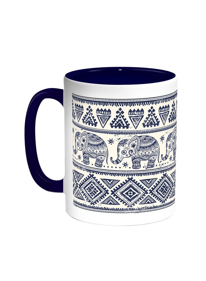 Traditional Decoration - Draw An Elephant Printed Coffee Mug Blue/White 11ounce