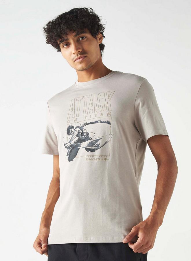SP Characters Attack on Titan Print Crew Neck T-shirt with Short Sleeves - Image 1