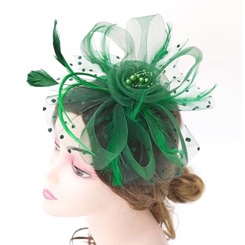 KICOFIT Fascinators Hats 20s 50s Hat Pillbox Hat Cocktail Tea Party Headwear with Veil for Girls and Women (US, Alpha, One Size, A-Green) - Image 3