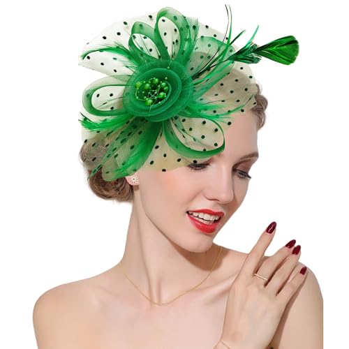 KICOFIT Fascinators Hats 20s 50s Hat Pillbox Hat Cocktail Tea Party Headwear with Veil for Girls and Women (US, Alpha, One Size, A-Green) - Image 1