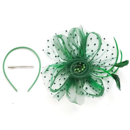 KICOFIT Fascinators Hats 20s 50s Hat Pillbox Hat Cocktail Tea Party Headwear with Veil for Girls and Women (US, Alpha, One Size, A-Green) - Image 2