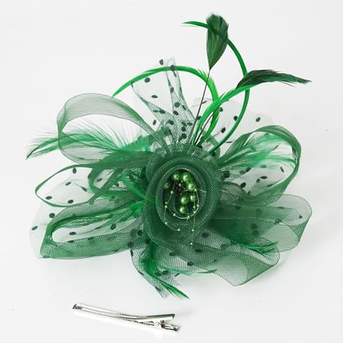 KICOFIT Fascinators Hats 20s 50s Hat Pillbox Hat Cocktail Tea Party Headwear with Veil for Girls and Women (US, Alpha, One Size, A-Green) - Image 5