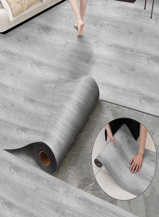 Chejiaye Luxury Thicken Wood Grain Peel and Stick Floor Tiles 17.72 "W x 118" L Self-Adhesive Vinyl Flooring Roll - DIY Easy for Wall and Floor,Hard Surface/Waterproof/Anti Slip/Anti Dent (Light Grey) - Image 1