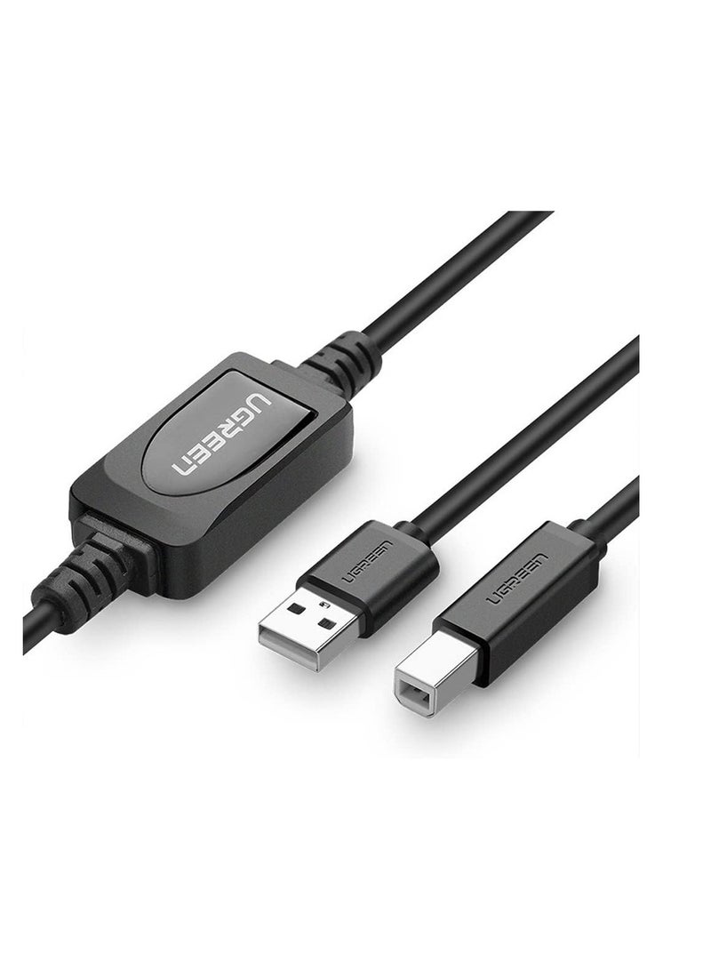 UGREEN USB 2.0 A Male To B Male Active Printer Cable 480Mbps with Built-in Amplifier Extender for TV, Projector, Monitor, 10M - Black - Image 1