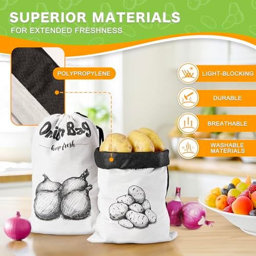 Velvopet Onion Bag Potato Bag Vegetable Storage Bags Reusable 8Pound Potatoes Storage Bags With LightBlocking Liner Drawstring Closure Side Access For Vegetable Keep Fresh 16x1142Pack - Image 3