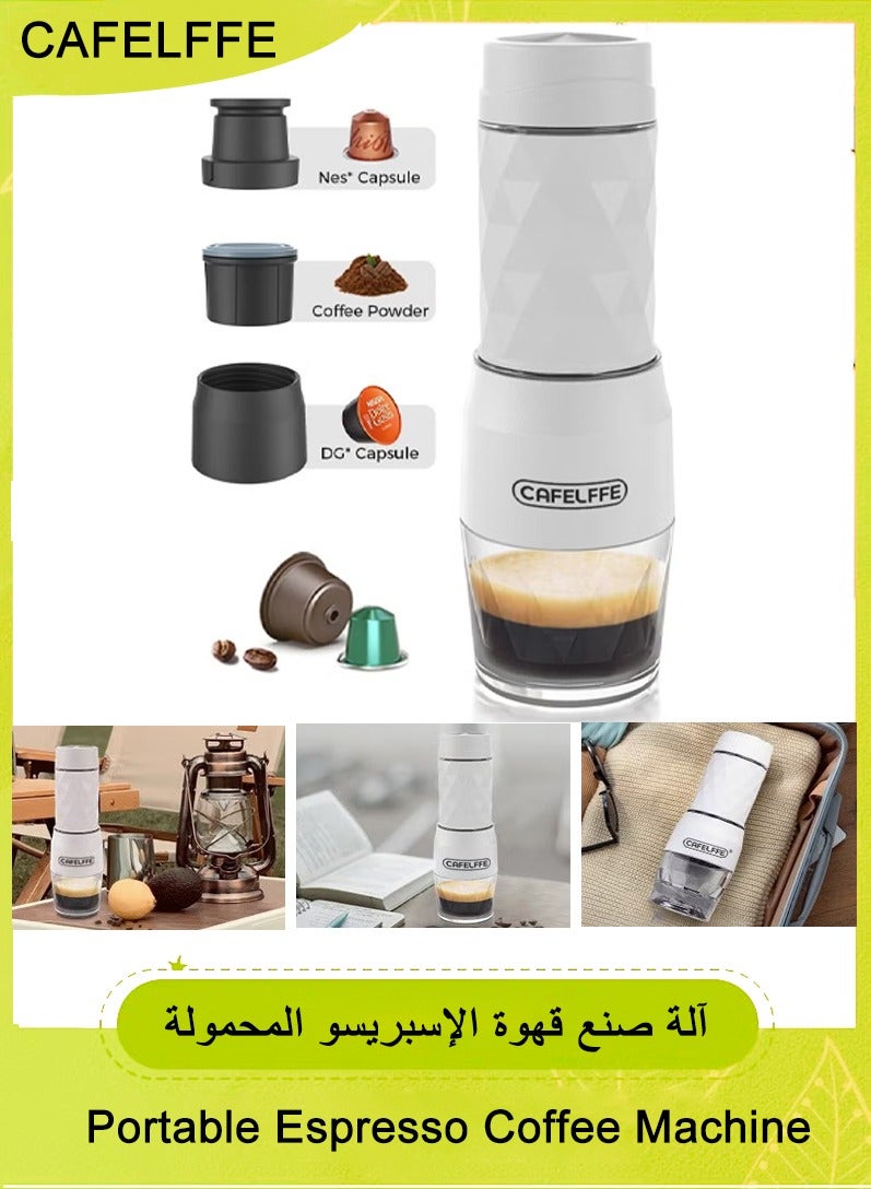 Cafelffe 3-in-1 Portable Espresso Coffee Machine Manual Milk Frother New Manual Portable Espresso Machine for Nespresso Capsule and Coffee Powder 120ml White - Image 1