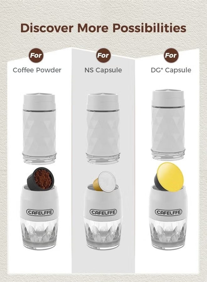 Cafelffe 3-in-1 Portable Espresso Coffee Machine Manual Milk Frother New Manual Portable Espresso Machine for Nespresso Capsule and Coffee Powder 120ml White - Image 2