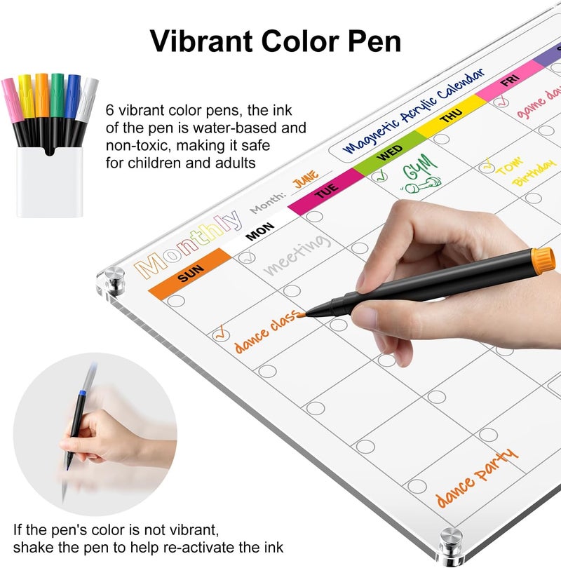 Bailkind Acrylic Magnetic Dry Erase Board for Fridge, Monthly & Weekly Calendar Planner Note Board Set for Refrigerator/Glass/Kitchen/Office, 6 Colors Markers (2-Pack, 17"x12") - Image 4