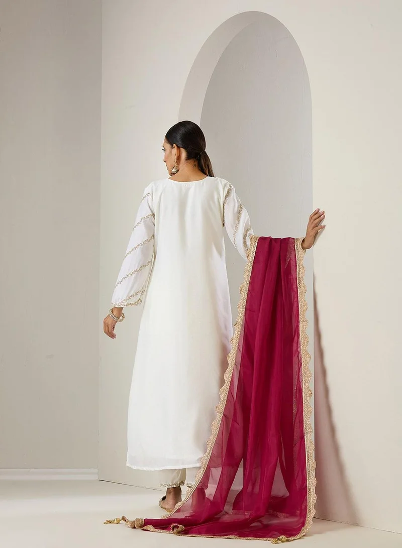 Ishin  Women's Off White Polyester Blend Printed Tunic Full Length Casual Straight Fit Kurta Set for Women | Best Price UAE