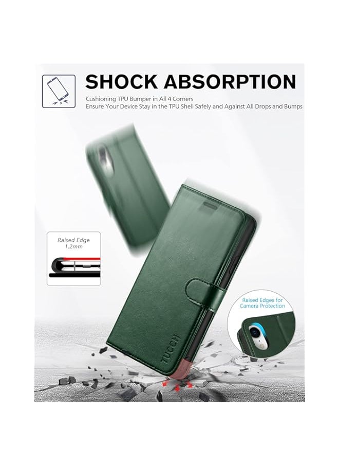 BGM iPhone XR Case, iPhone XR Wallet Case [RFID Blocking][Wireless Charging][Kickstand][Card Holder][Magnetic Closure]Leather Flip Foilo Case Cover Compatible with iPhone XR(6.1), Midnight Green