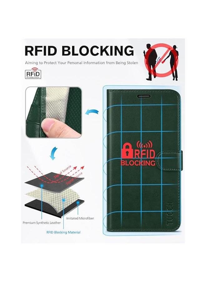 BGM iPhone XR Case, iPhone XR Wallet Case [RFID Blocking][Wireless Charging][Kickstand][Card Holder][Magnetic Closure]Leather Flip Foilo Case Cover Compatible with iPhone XR(6.1), Midnight Green
