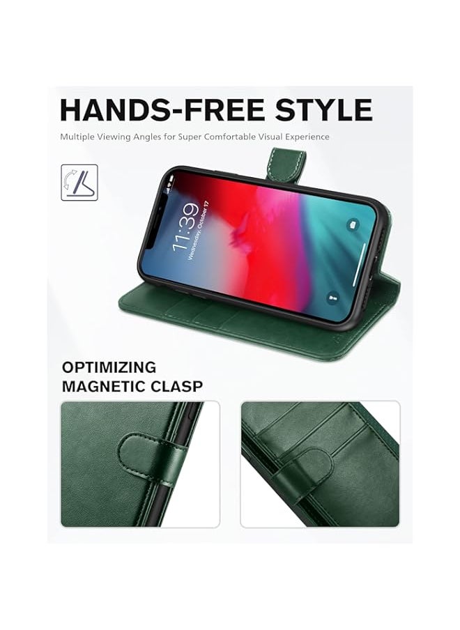BGM iPhone XR Case, iPhone XR Wallet Case [RFID Blocking][Wireless Charging][Kickstand][Card Holder][Magnetic Closure]Leather Flip Foilo Case Cover Compatible with iPhone XR(6.1), Midnight Green