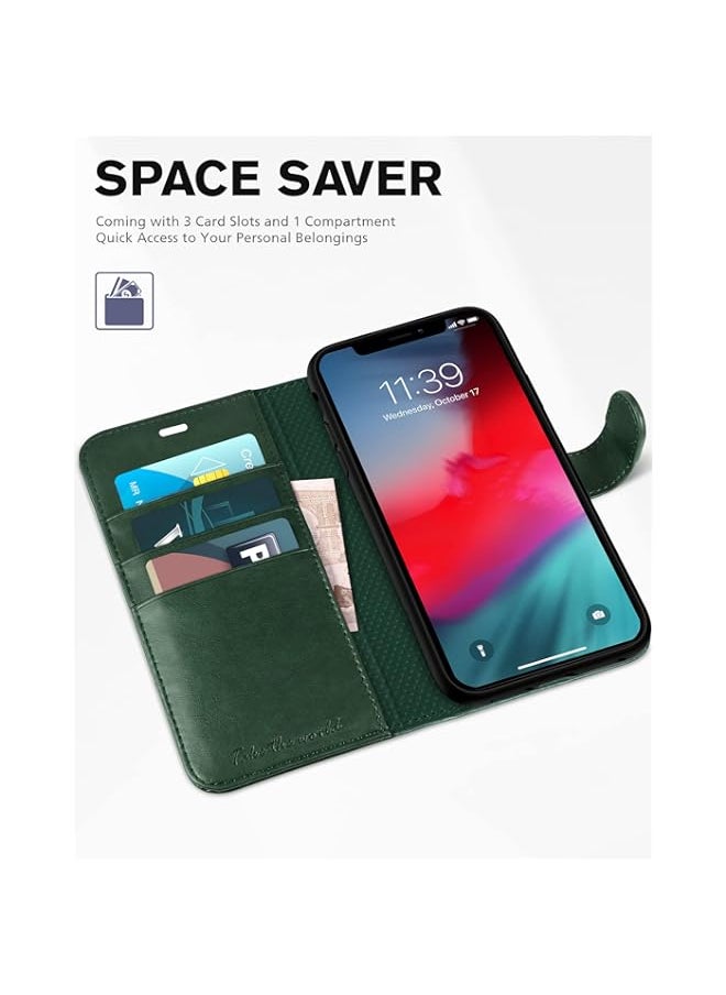 BGM iPhone XR Case, iPhone XR Wallet Case [RFID Blocking][Wireless Charging][Kickstand][Card Holder][Magnetic Closure]Leather Flip Foilo Case Cover Compatible with iPhone XR(6.1), Midnight Green