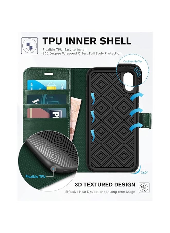 BGM iPhone XR Case, iPhone XR Wallet Case [RFID Blocking][Wireless Charging][Kickstand][Card Holder][Magnetic Closure]Leather Flip Foilo Case Cover Compatible with iPhone XR(6.1), Midnight Green