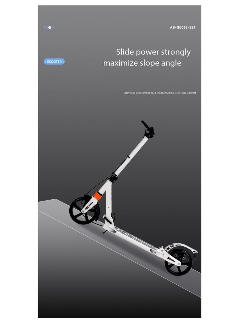 CityRiya-Long Adult & Teen Kick Scooter,Urban Commuter Foldable Scooter,3-Level Height Adjustable, Disc Brakes & PU Wheels,Aluminium Frame, Shock Absorption, 100kg Load(YS-CT888-White) - Image 5