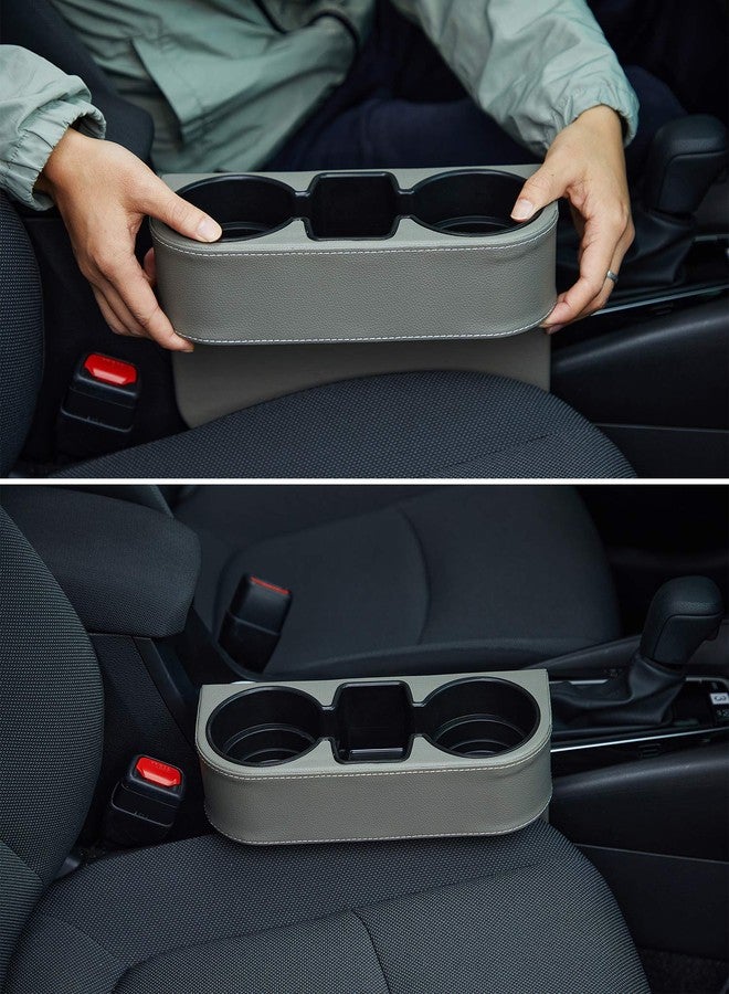 IOKONE Coin Side Pocket Console Side Pocket Leather Cover Car Cup Holder Auto Front Seat Organizer Cell Mobile Phone Holder (Gray) - Image 5