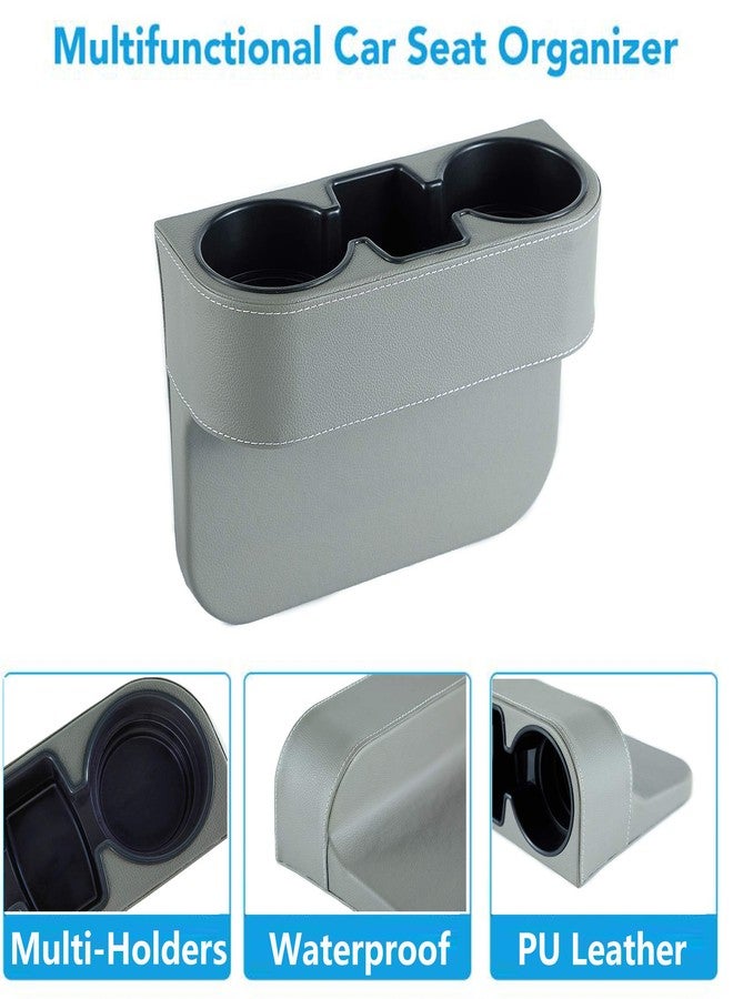 IOKONE Coin Side Pocket Console Side Pocket Leather Cover Car Cup Holder Auto Front Seat Organizer Cell Mobile Phone Holder (Gray) - Image 3