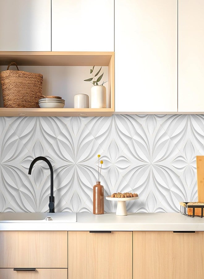 LaCheery White Tile Wallpaper Peel and Stick Ceiling Wallpaper Stick and Peel 3d Tiles Self Adhesive Backsplash Wall Paper Roll White Tile Contact Paper for Bathroom Kitchen Walls Waterproof 17.5"x80" - Image 4