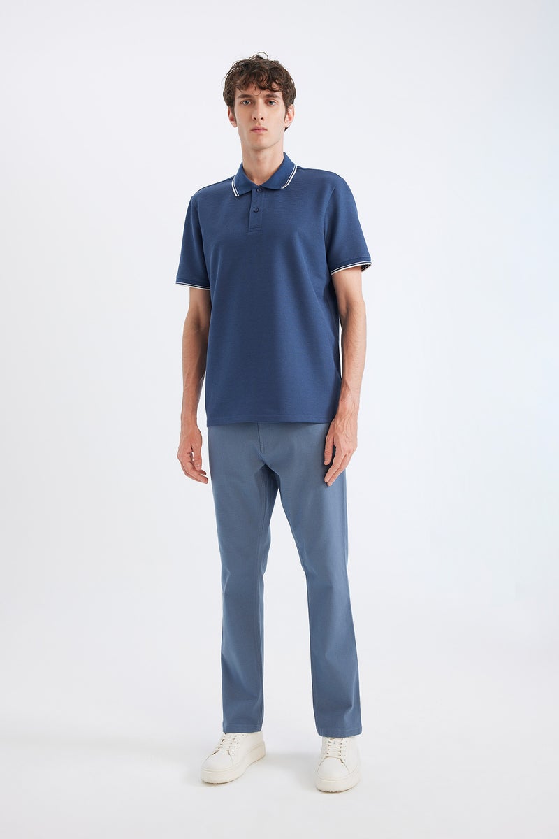 ديفاكتو تيشيرت بولو نص كم وافل أزرق قصة عادية - Image 2