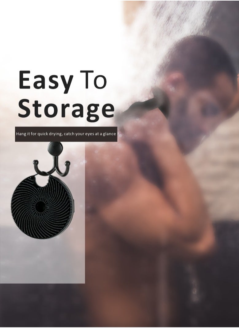 HieerBus - Silicone Body Brush, Gentle Exfoliating Body Scrubber in Shower Silicone Loofah with Easily Leather Bristles, Long Lasting, and More Hygienic Than Traditional Shower Loofah 1Pack, Black - Image 1