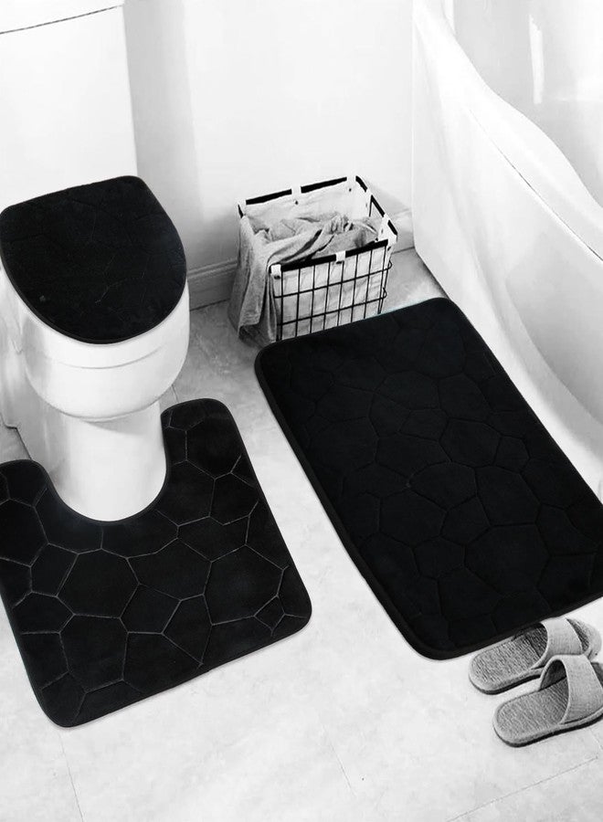 Icegrey 4PCS Family Shower Curtain Sets with Non-Slip Rug, Toilet Lid Cover, Bath Mat, Home Bathroom Decor Set Accessories Waterproof Shower Curtains with 12 Hooks, Black - Image 3
