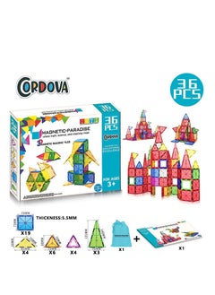 Cordova 3D Magnetic Tiles Building Set 36PCs Fun and Educational Toy STEAM for Learning & Creativity Best Gift for 3 4 5 6 8 Years Old Boys Girls 36 PCs Magnetic Tiles  - Image 2
